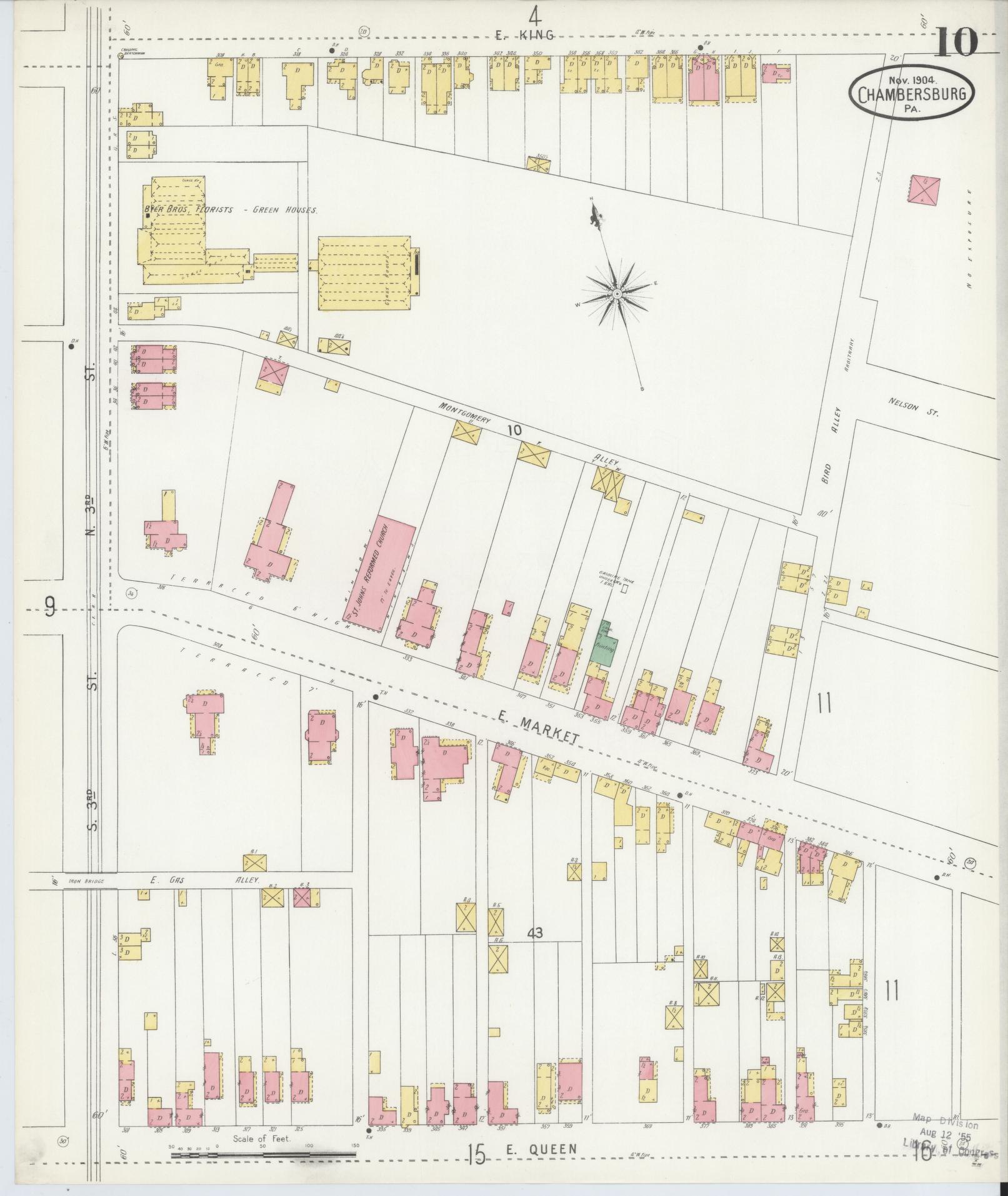 Sanborn Fire Insurance Map from Chambersburg, Franklin County, Pennsylvania (1904), Sheet #0010 - Historic Sanborn Fire Insurance Map Print, vintage old map wall art, antique decor, genealogy gift, Pennsylvania Pennsylvania map