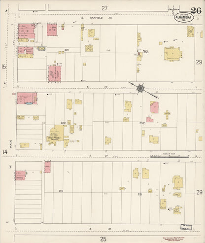Sanborn Fire Insurance Map from Alhambra, Los Angeles County, California (1912), Sheet #0026 - Historic Sanborn Fire Insurance Map Print, vintage old map wall art, antique decor, genealogy gift, California California map