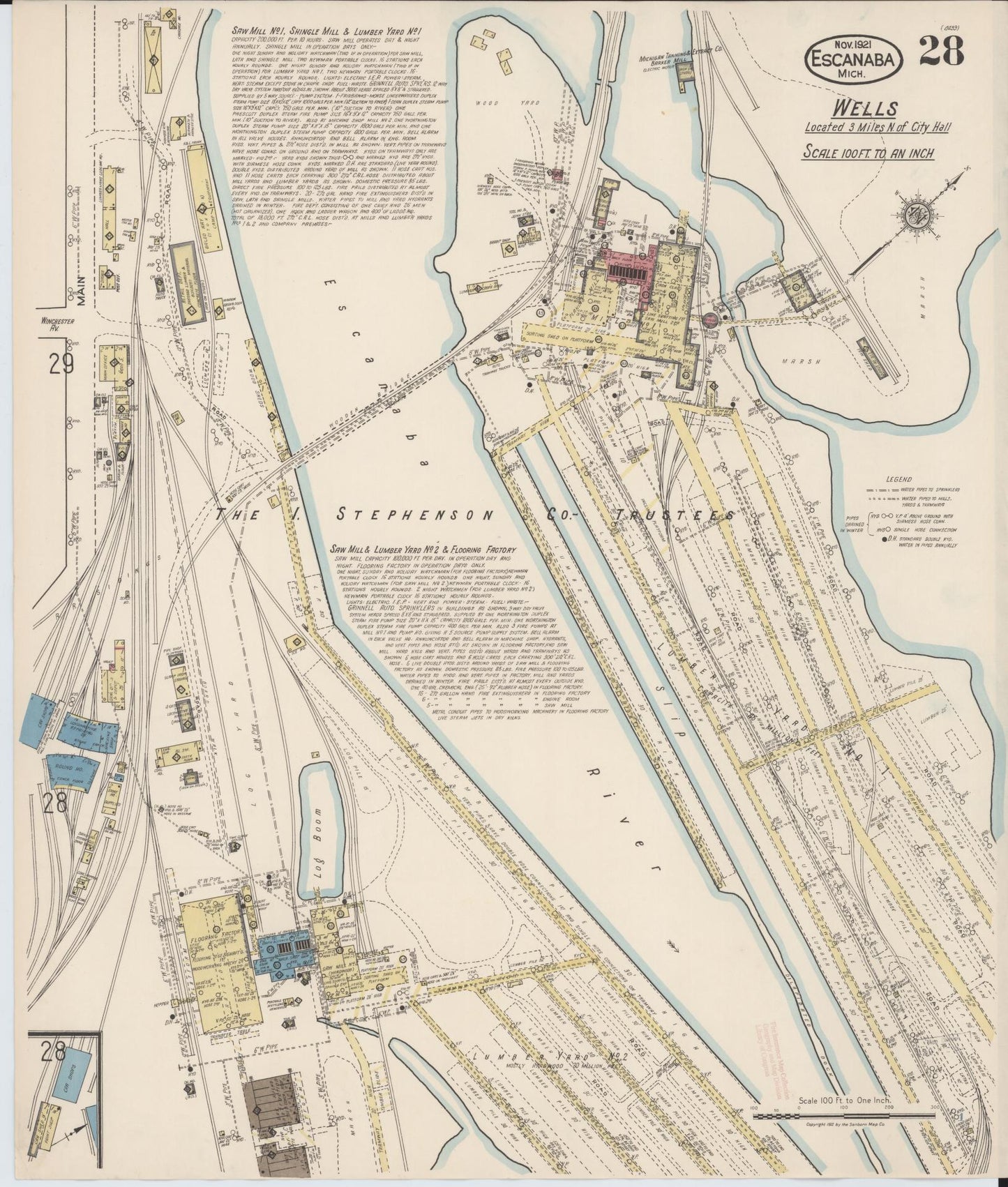 Sanborn Fire Insurance Map from Escanaba, Delta County, Michigan (1921), Sheet #0028 - Complete Map Set gallery image, historic Sanborn map, vintage wall art, Michigan Michigan