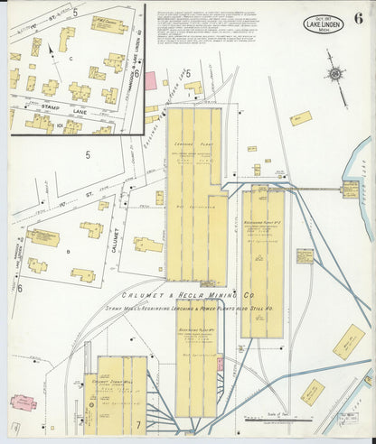 Sanborn Fire Insurance Map from Lake Linden, Houghton County, Michigan (1917), Sheet #0006 - Complete Map Set gallery image, historic Sanborn map, vintage wall art, Michigan Michigan