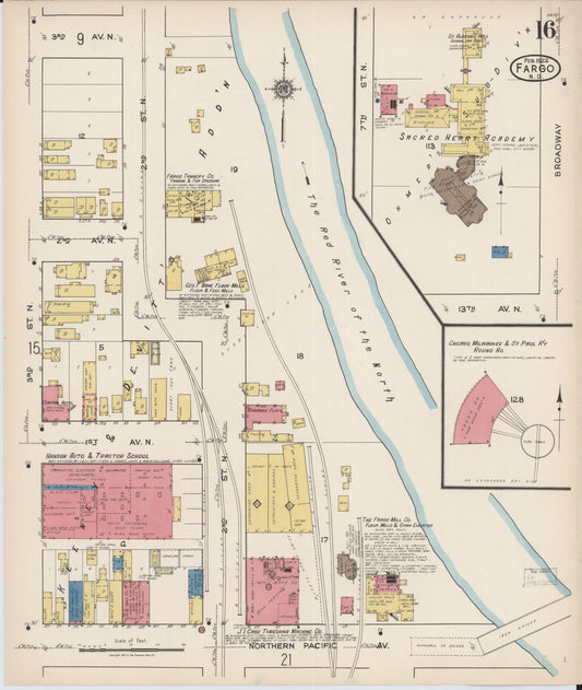 Sanborn Fire Insurance Map from Fargo, Cass County, North Dakota (1922), Sheet #0016 - Historic Sanborn Fire Insurance Map Print, vintage old map wall art, antique decor, genealogy gift, North Dakota North Dakota map