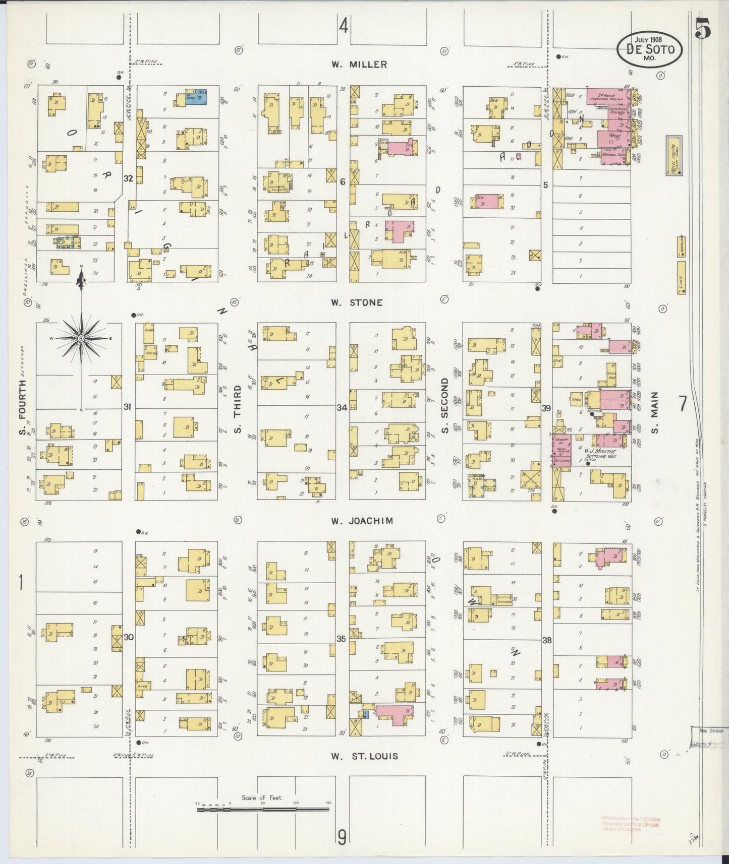 Sanborn Fire Insurance Map from De Soto, Jefferson County, Missouri (1908), Sheet #0005 - Historic Sanborn Fire Insurance Map Print, vintage old map wall art, antique decor, genealogy gift, Missouri Missouri map