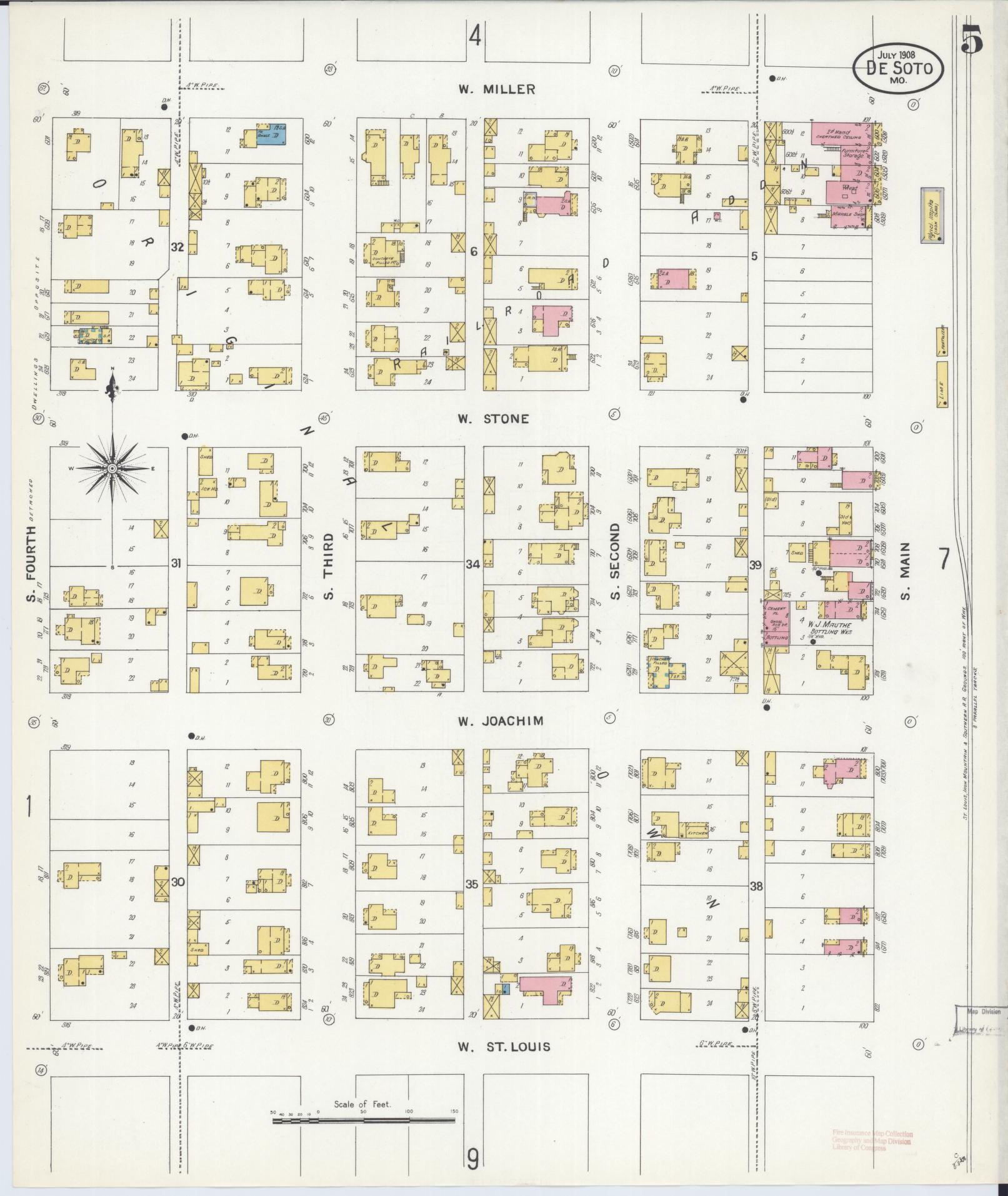 Sanborn Fire Insurance Map from De Soto, Jefferson County, Missouri (1908), Sheet #0005 - Historic Sanborn Fire Insurance Map Print, vintage old map wall art, antique decor, genealogy gift, Missouri Missouri map