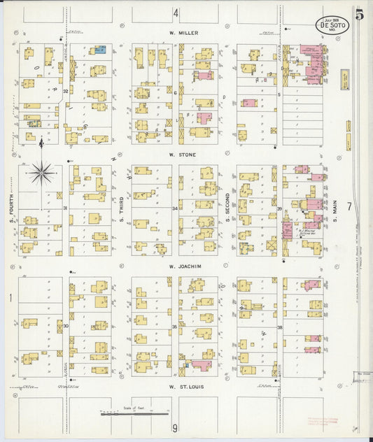 Sanborn Fire Insurance Map from De Soto, Jefferson County, Missouri (1908), Sheet #0005 - Historic Sanborn Fire Insurance Map Print, vintage old map wall art, antique decor, genealogy gift, Missouri Missouri map