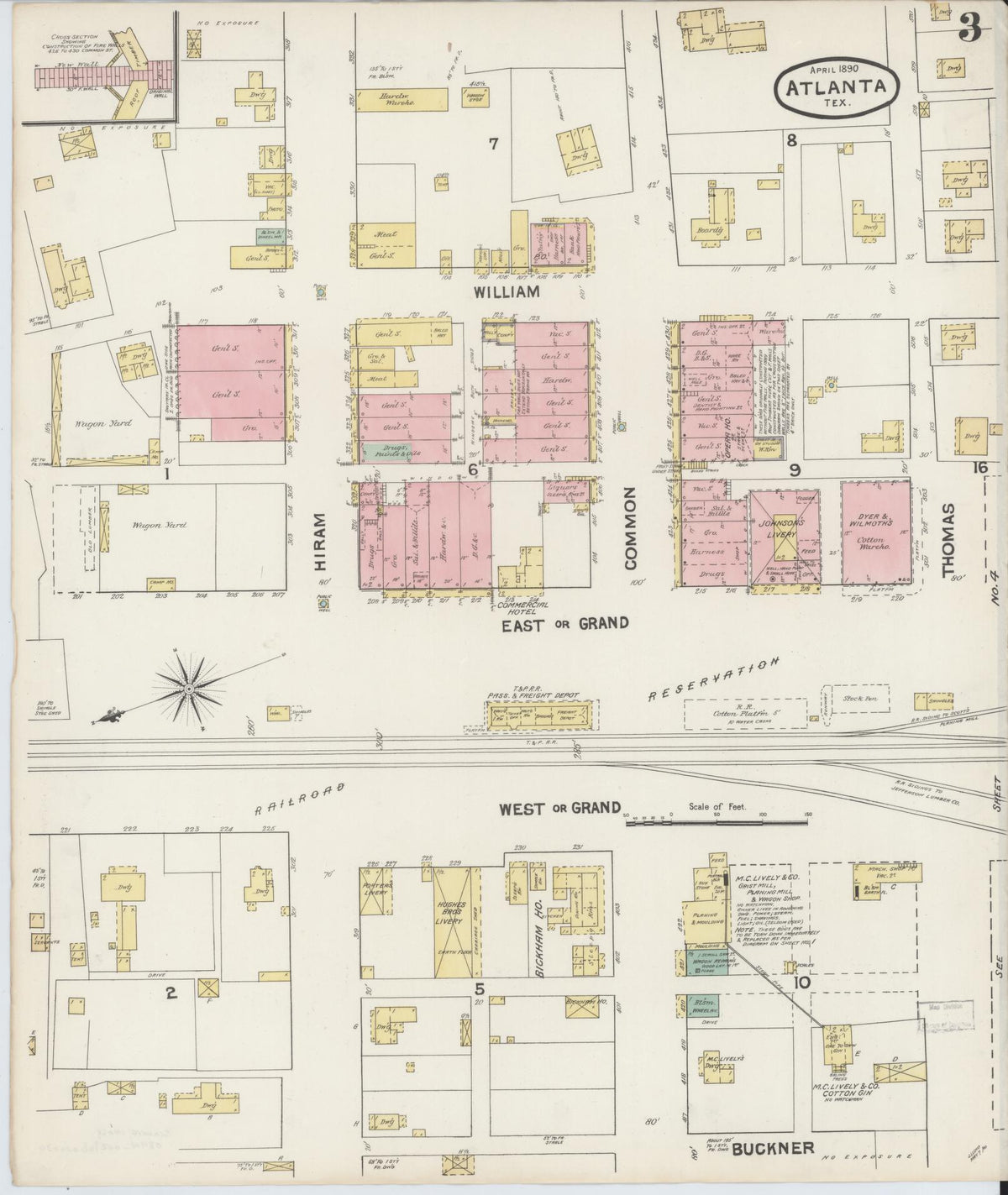 Sanborn Fire Insurance Map from Atlanta, Cass County, Texas (1890), Sheet #0003 - Complete Map Set gallery image, historic Sanborn map, vintage wall art, Texas Texas