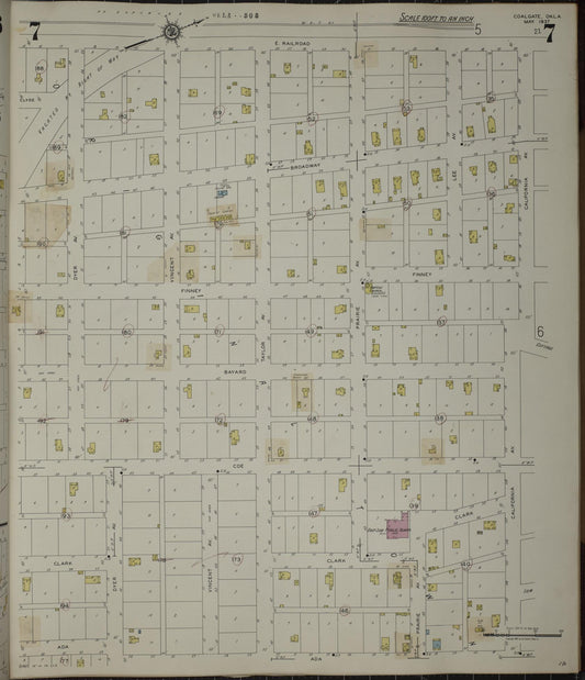 Sanborn Fire Insurance Map from Coalgate, Coal County, Oklahoma (1944), Sheet #0007 - Historic Sanborn Fire Insurance Map Print, vintage old map wall art, antique decor, genealogy gift, Oklahoma Oklahoma map