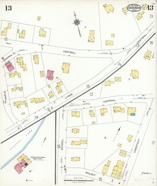 Sanborn Fire Insurance Map from Gardner, Worcester County, Massachusetts (1923), Sheet #0013 - Historic Sanborn Fire Insurance Map Print, vintage old map wall art, antique decor, genealogy gift, Massachusetts Massachusetts map