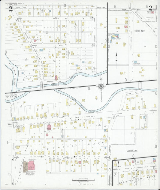 Sanborn Fire Insurance Map from Reynoldsburg, Franklin County, Ohio (1946), Sheet #0002 - Historic Sanborn Fire Insurance Map Print, vintage old map wall art, antique decor, genealogy gift, Ohio Ohio map