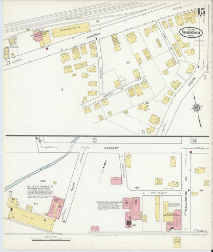 Sanborn Fire Insurance Map from Framingham, Middlesex County, Massachusetts (1915), Sheet #0015 - Historic Sanborn Fire Insurance Map Print, vintage old map wall art, antique decor, genealogy gift, Massachusetts Massachusetts map