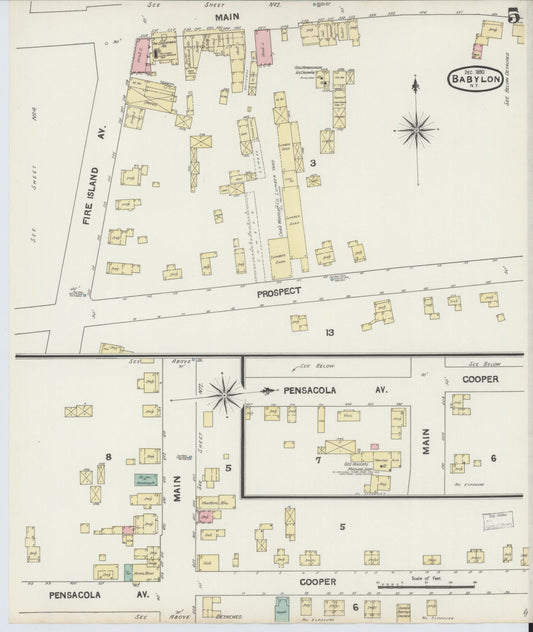 Sanborn Fire Insurance Map from Babylon, Suffolk County, New York (1890), Sheet #0005 - Historic Sanborn Fire Insurance Map Print, vintage old map wall art, antique decor, genealogy gift, New York New York map