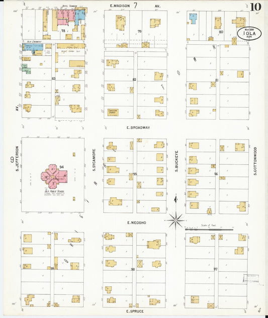 Sanborn Fire Insurance Map from Iola, Allen County, Kansas (1899), Sheet #0010 - Historic Sanborn Fire Insurance Map Print, vintage old map wall art, antique decor, genealogy gift, Kansas Kansas map