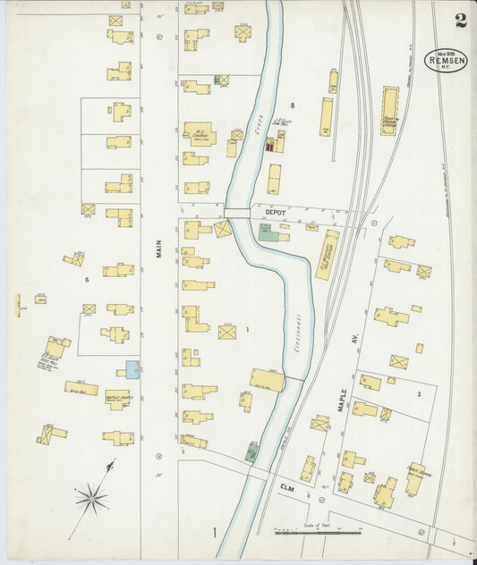 Sanborn Fire Insurance Map from Remsen, Oneida County, New York (1899), Sheet #0002 - Historic Sanborn Fire Insurance Map Print, vintage old map wall art, antique decor, genealogy gift, New York New York map