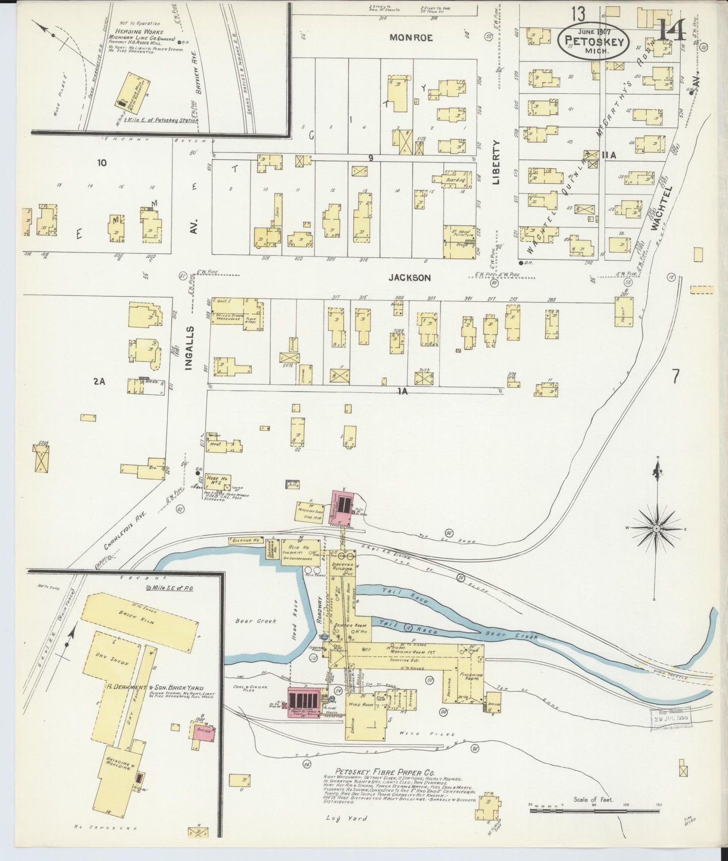 Sanborn Fire Insurance Map from Petoskey, Emmet County, Michigan (1907), Sheet #0014 - Complete Map Set gallery image, historic Sanborn map, vintage wall art, Michigan Michigan