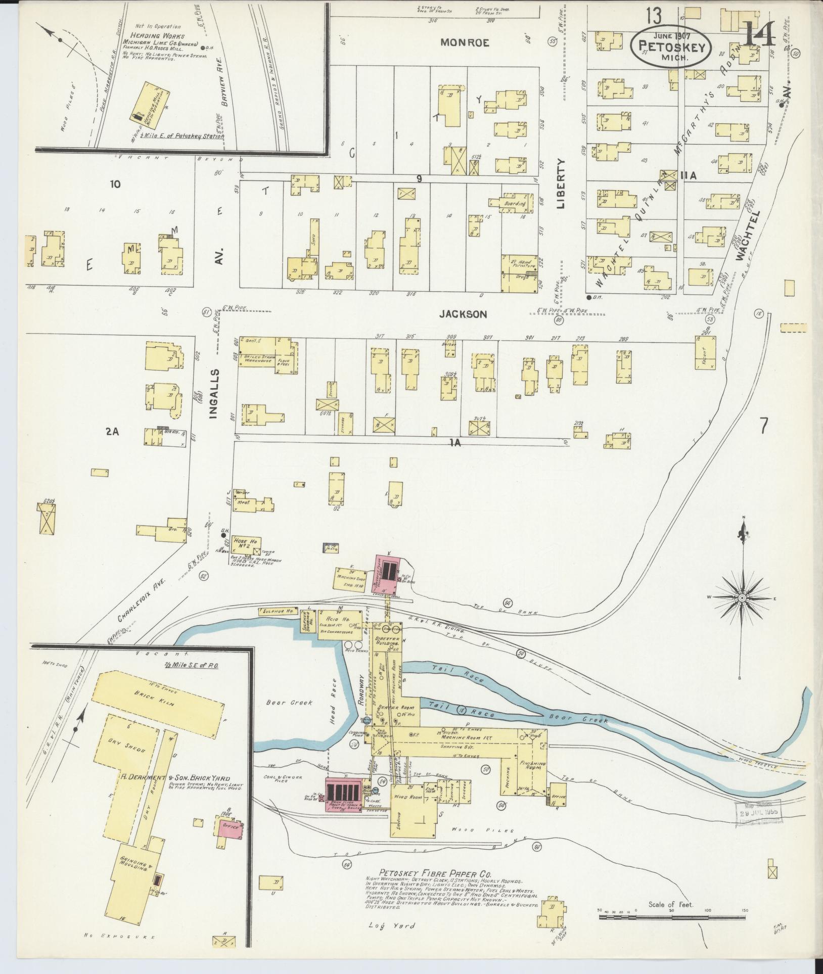 Sanborn Fire Insurance Map from Petoskey, Emmet County, Michigan (1907), Sheet #0014 - Complete Map Set gallery image, historic Sanborn map, vintage wall art, Michigan Michigan