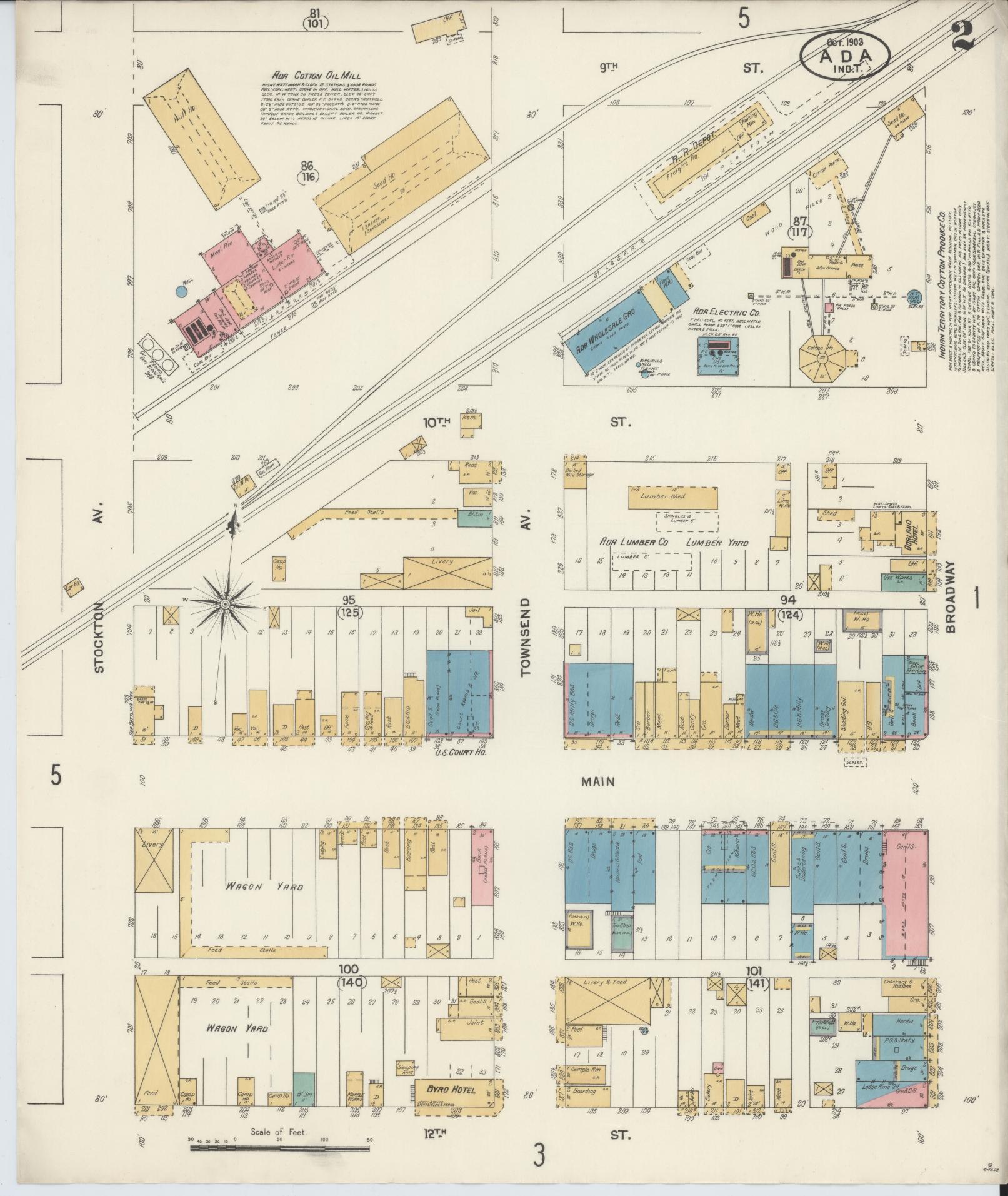 Sanborn Fire Insurance Map from Ada, Pontotoc County, Oklahoma (1903), Sheet #0002 - Complete Map Set gallery image, historic Sanborn map, vintage wall art, Oklahoma Oklahoma