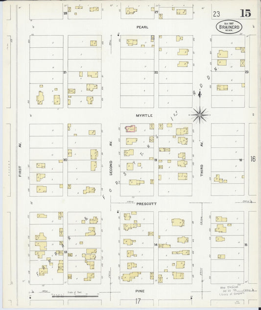 Sanborn Fire Insurance Map from Brainerd, Crow Wing County, Minnesota (1907), Sheet #0015 - Historic Sanborn Fire Insurance Map Print, vintage old map wall art, antique decor, genealogy gift, Minnesota Minnesota map