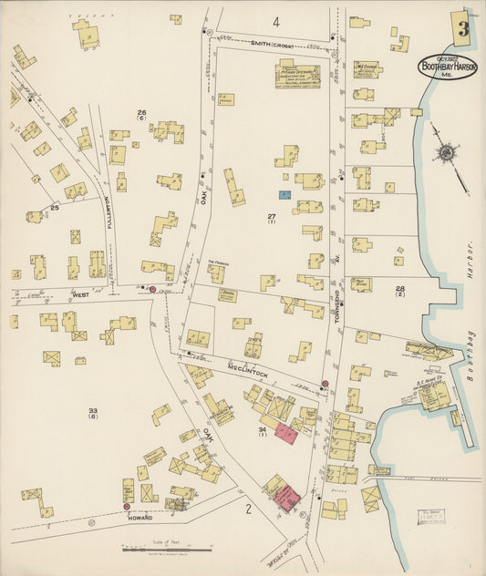 Sanborn Fire Insurance Map from Boothbay Harbor, Lincoln County, Maine (1922), Sheet #0003 - Historic Sanborn Fire Insurance Map Print, vintage old map wall art, antique decor, genealogy gift, Maine Maine map