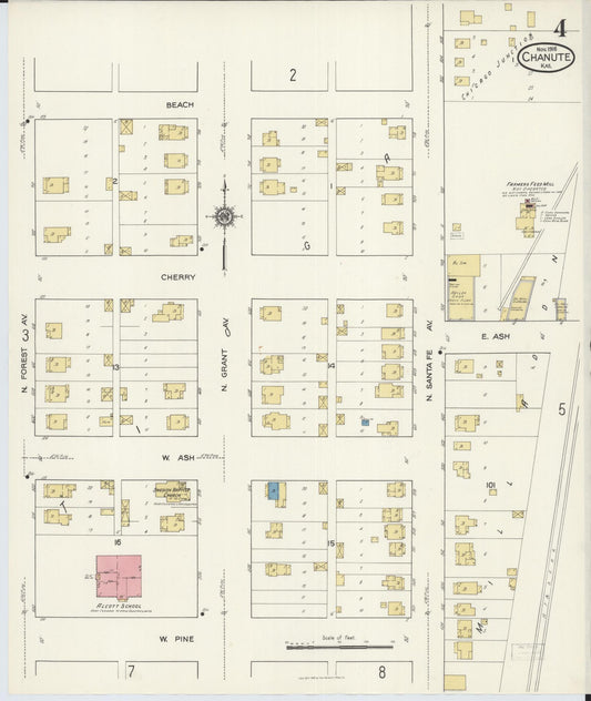 Sanborn Fire Insurance Map from Chanute, Neosho County, Kansas (1916), Sheet #0004 - Historic Sanborn Fire Insurance Map Print, vintage old map wall art, antique decor, genealogy gift, Kansas Kansas map