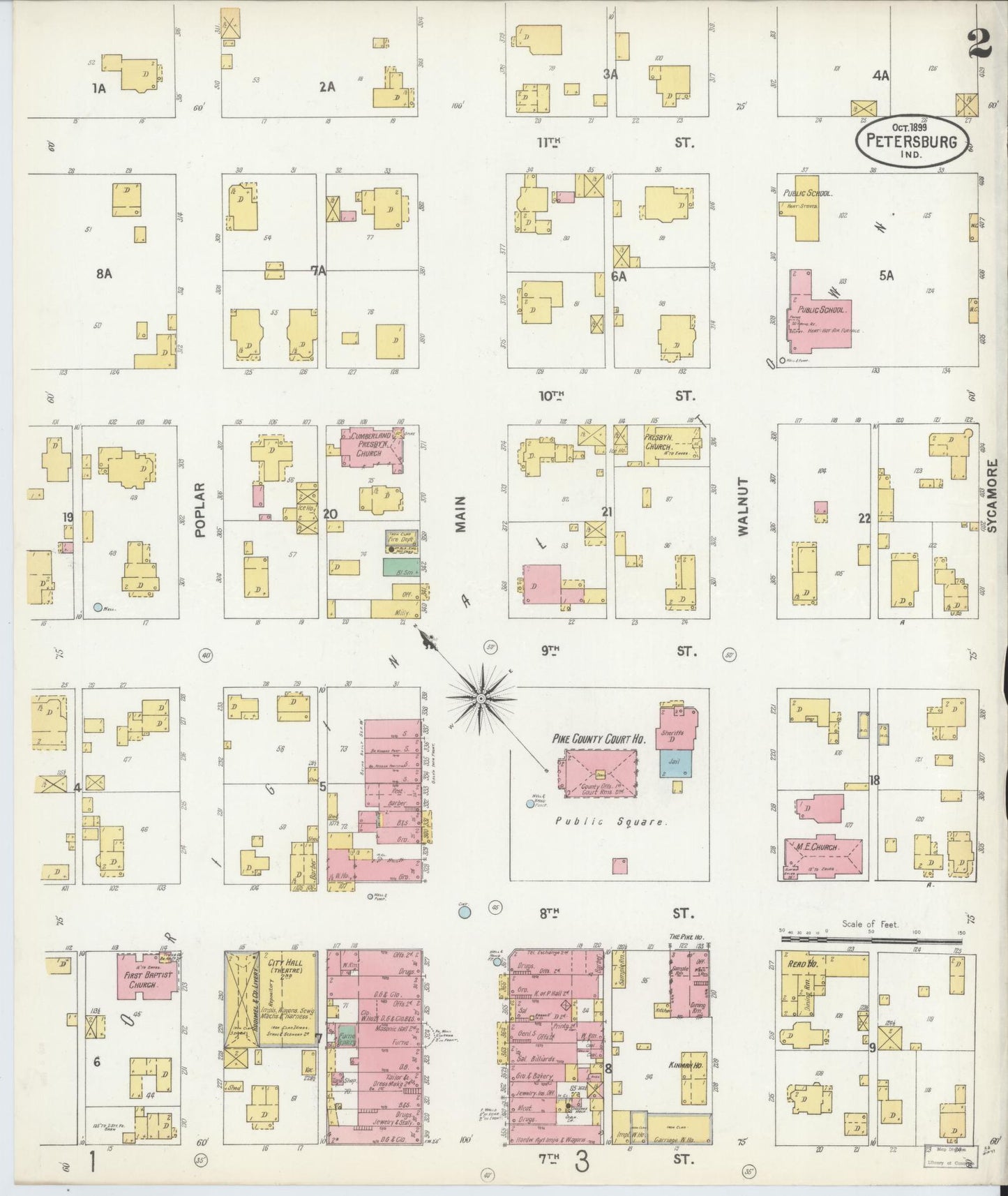 Sanborn Fire Insurance Map from Petersburg, Pike County, Indiana (1899), Sheet #0002 - Complete Map Set gallery image, historic Sanborn map, vintage wall art, Indiana Indiana
