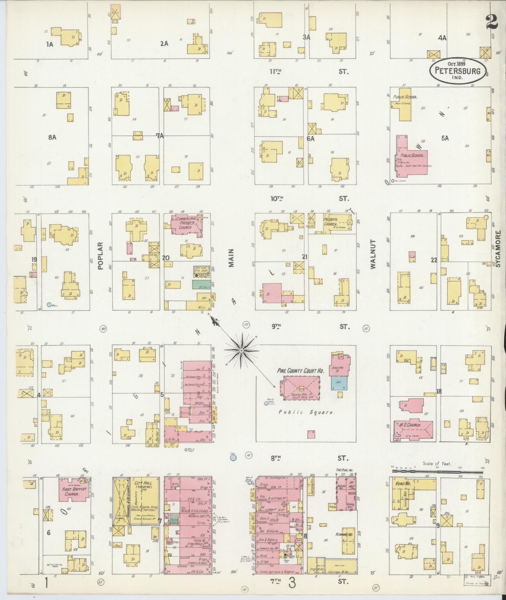 Sanborn Fire Insurance Map from Petersburg, Pike County, Indiana (1899), Sheet #0002 - Complete Map Set gallery image, historic Sanborn map, vintage wall art, Indiana Indiana