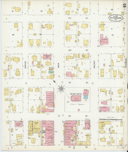 Sanborn Fire Insurance Map from Petersburg, Pike County, Indiana (1899), Sheet #0002 - Complete Map Set gallery image, historic Sanborn map, vintage wall art, Indiana Indiana