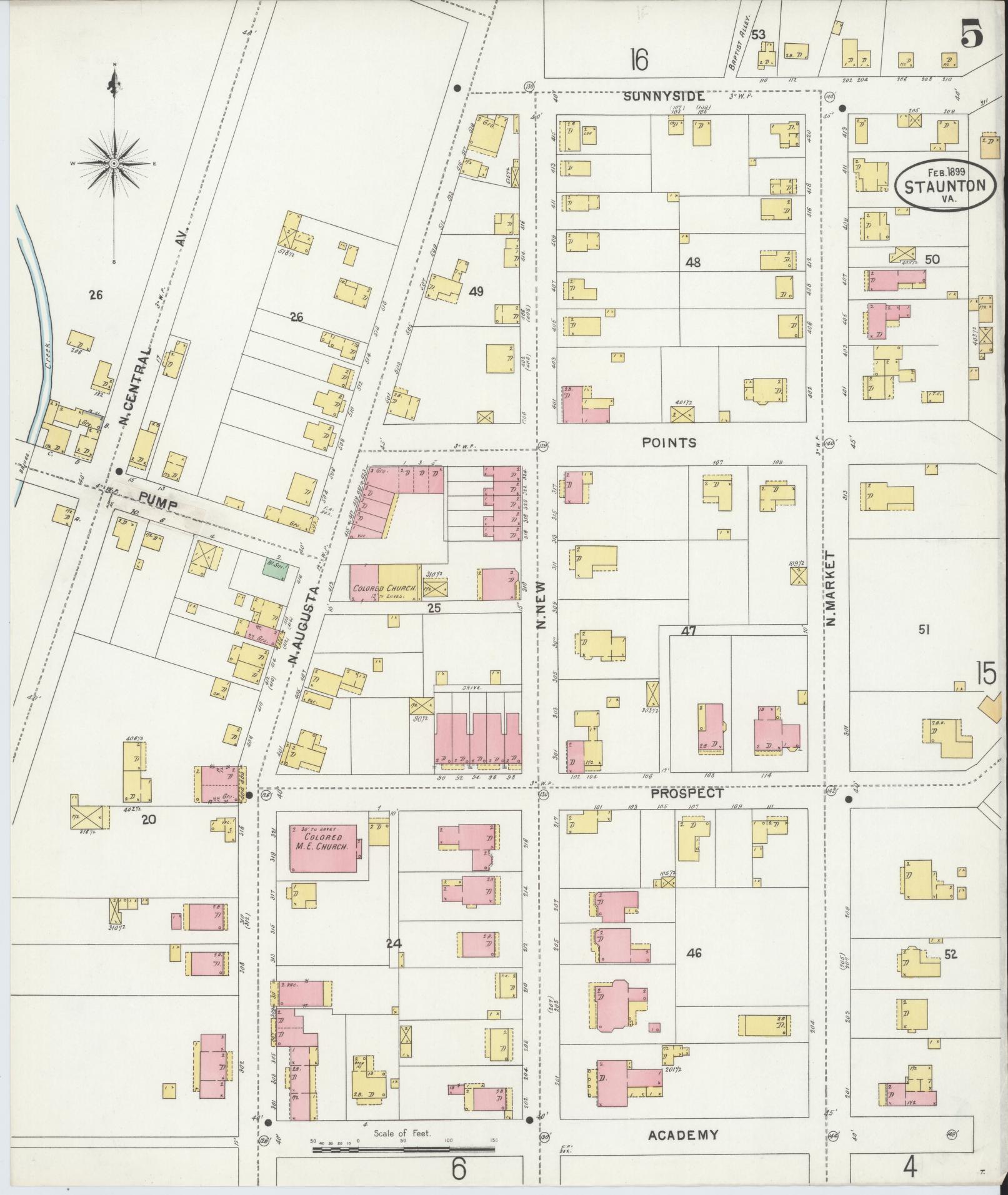 Sanborn Fire Insurance Map from Staunton, Independent Cities, Virginia (1899), Sheet #0005 - Historic Sanborn Fire Insurance Map Print, vintage old map wall art, antique decor, genealogy gift, Virginia Virginia map