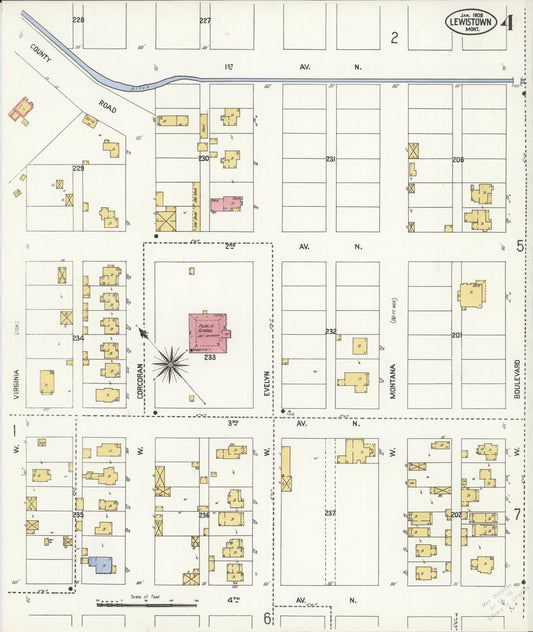 Sanborn Fire Insurance Map from Lewistown, Fergus County, Montana (1908), Sheet #0004 - Historic Sanborn Fire Insurance Map Print, vintage old map wall art, antique decor, genealogy gift, Montana Montana map