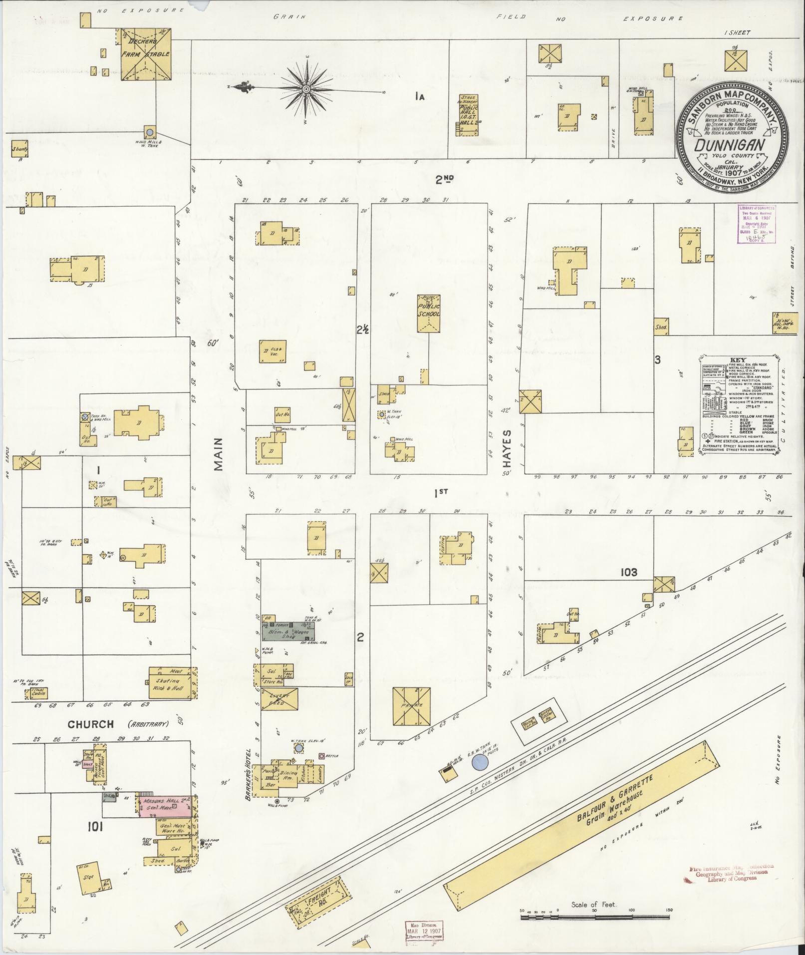 Sanborn Fire Insurance Map from Dunnigan, Yolo County, California (1907), Sheet #0001 - Historic Sanborn Fire Insurance Map Print, vintage old map wall art, antique decor, genealogy gift, California California map