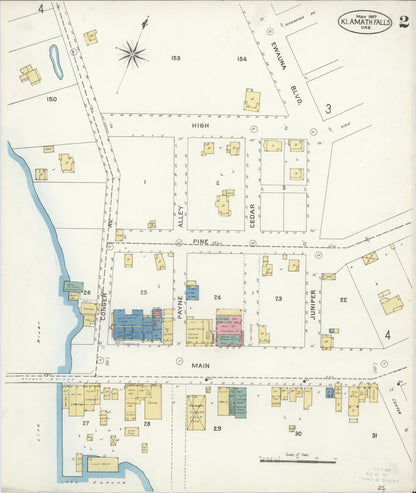 Sanborn Fire Insurance Map from Klamath Falls, Klamath County, Oregon (1907), Sheet #0002 - Complete Map Set gallery image, historic Sanborn map, vintage wall art, Oregon Oregon