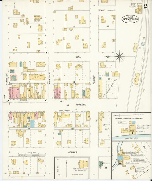 Sanborn Fire Insurance Map from Nora Springs, Floyd County, Iowa (1902), Sheet #0002 - Historic Sanborn Fire Insurance Map Print, vintage old map wall art