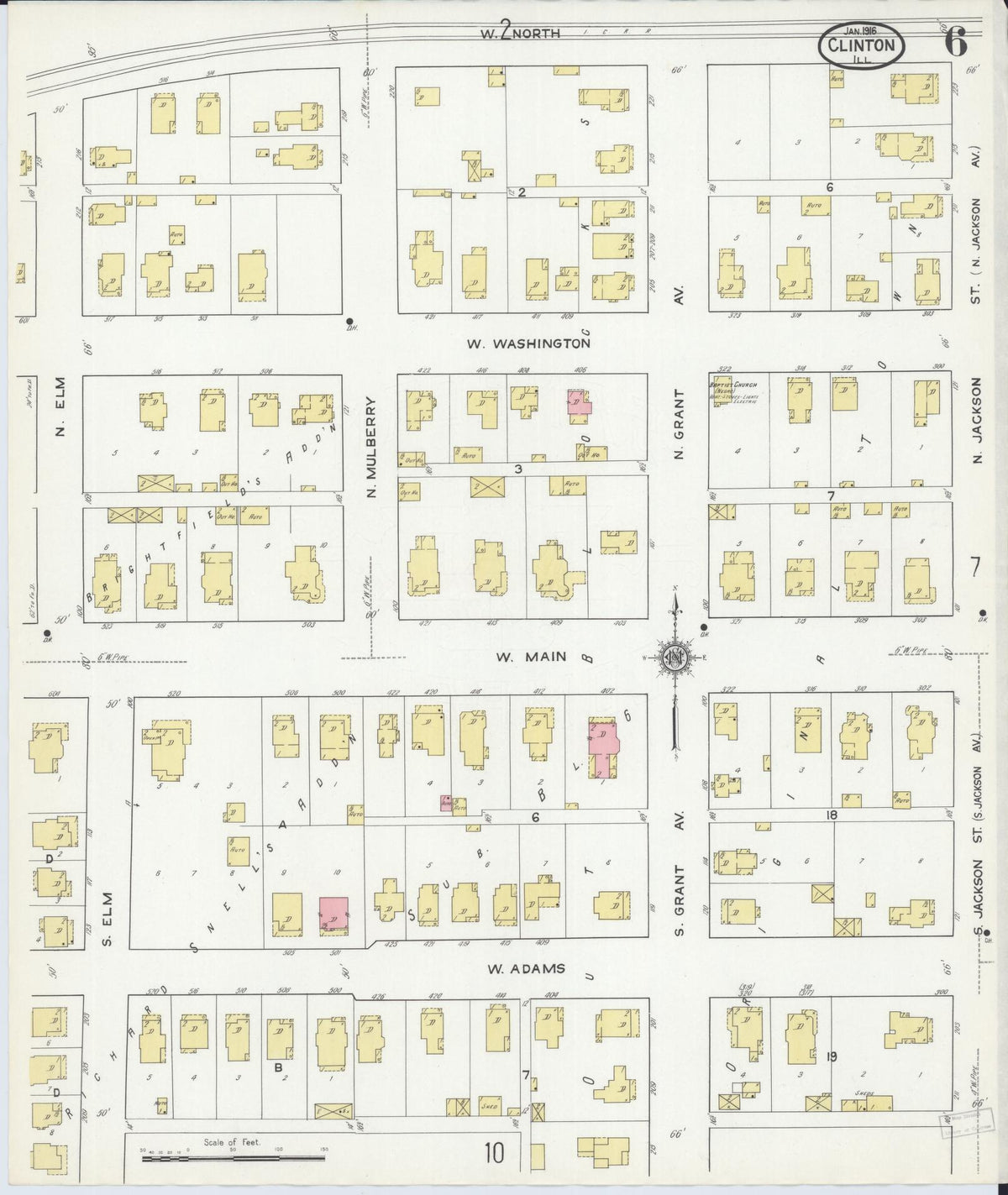 Sanborn Fire Insurance Map from Clinton, De Witt County, Illinois (1916), Sheet #0006 - Complete Map Set gallery image, historic Sanborn map, vintage wall art, Illinois Illinois