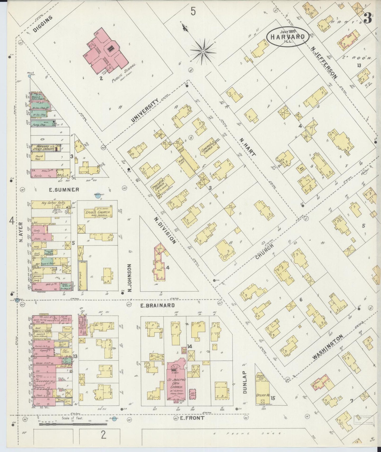 Sanborn Fire Insurance Map from Harvard, McHenry County, Illinois (1897), Sheet #0003 - Historic Sanborn Fire Insurance Map Print, vintage old map wall art, antique decor, genealogy gift, Illinois Illinois map