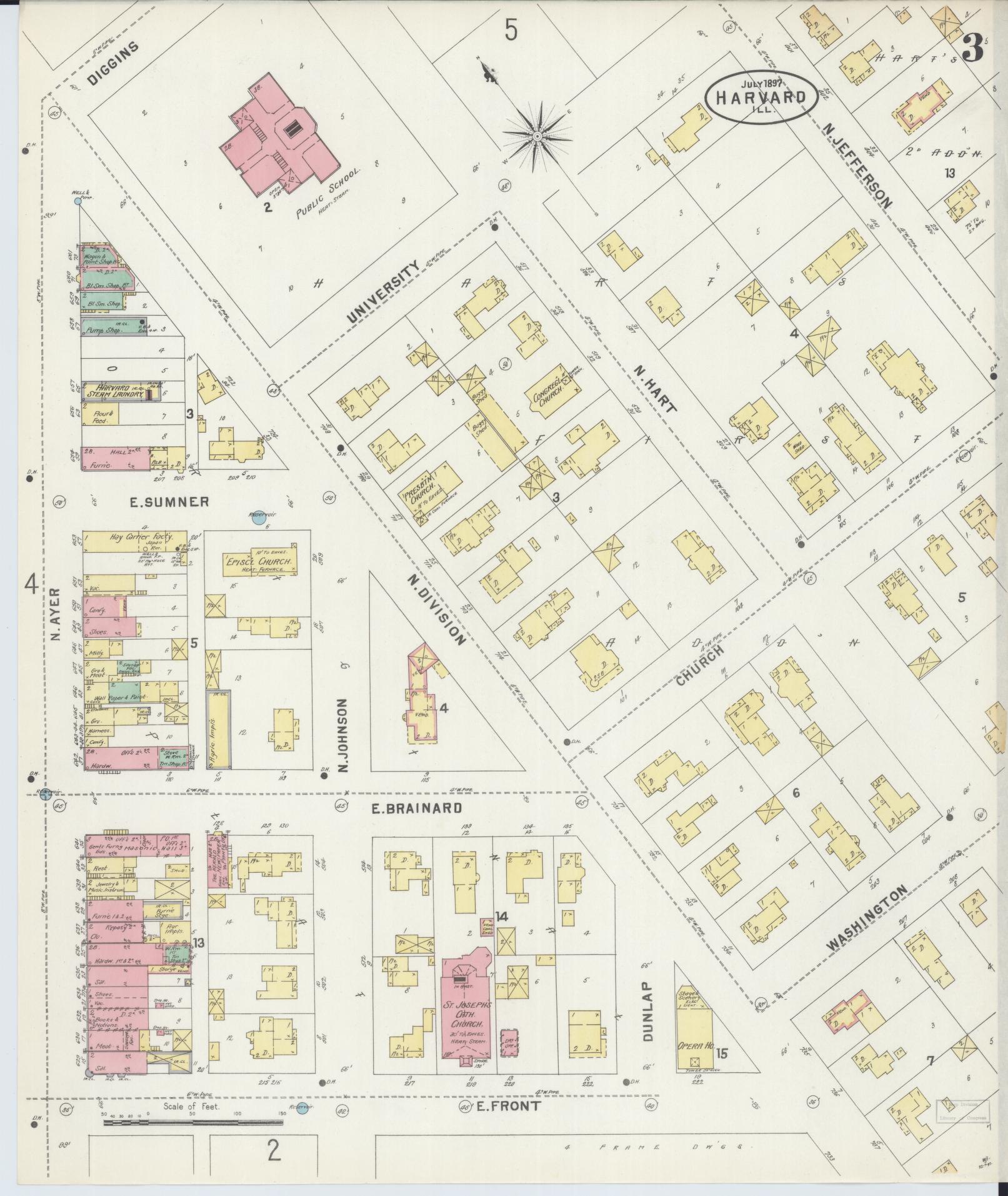 Sanborn Fire Insurance Map from Harvard, McHenry County, Illinois (1897), Sheet #0003 - Historic Sanborn Fire Insurance Map Print, vintage old map wall art, antique decor, genealogy gift, Illinois Illinois map