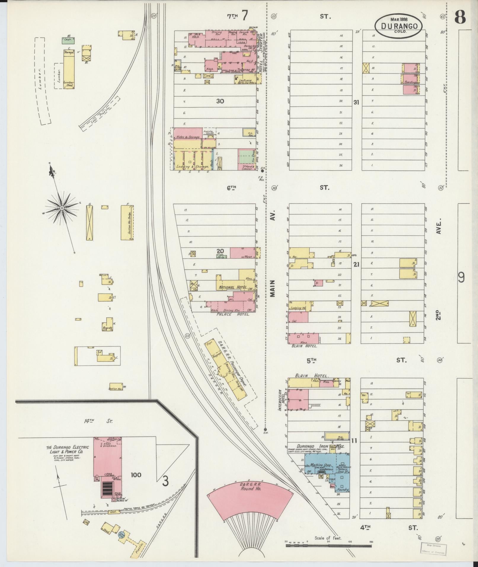 Sanborn Fire Insurance Map from Durango, La Plata County, Colorado (1898), Sheet #0008 - Complete Map Set gallery image, historic Sanborn map, vintage wall art, Colorado Colorado