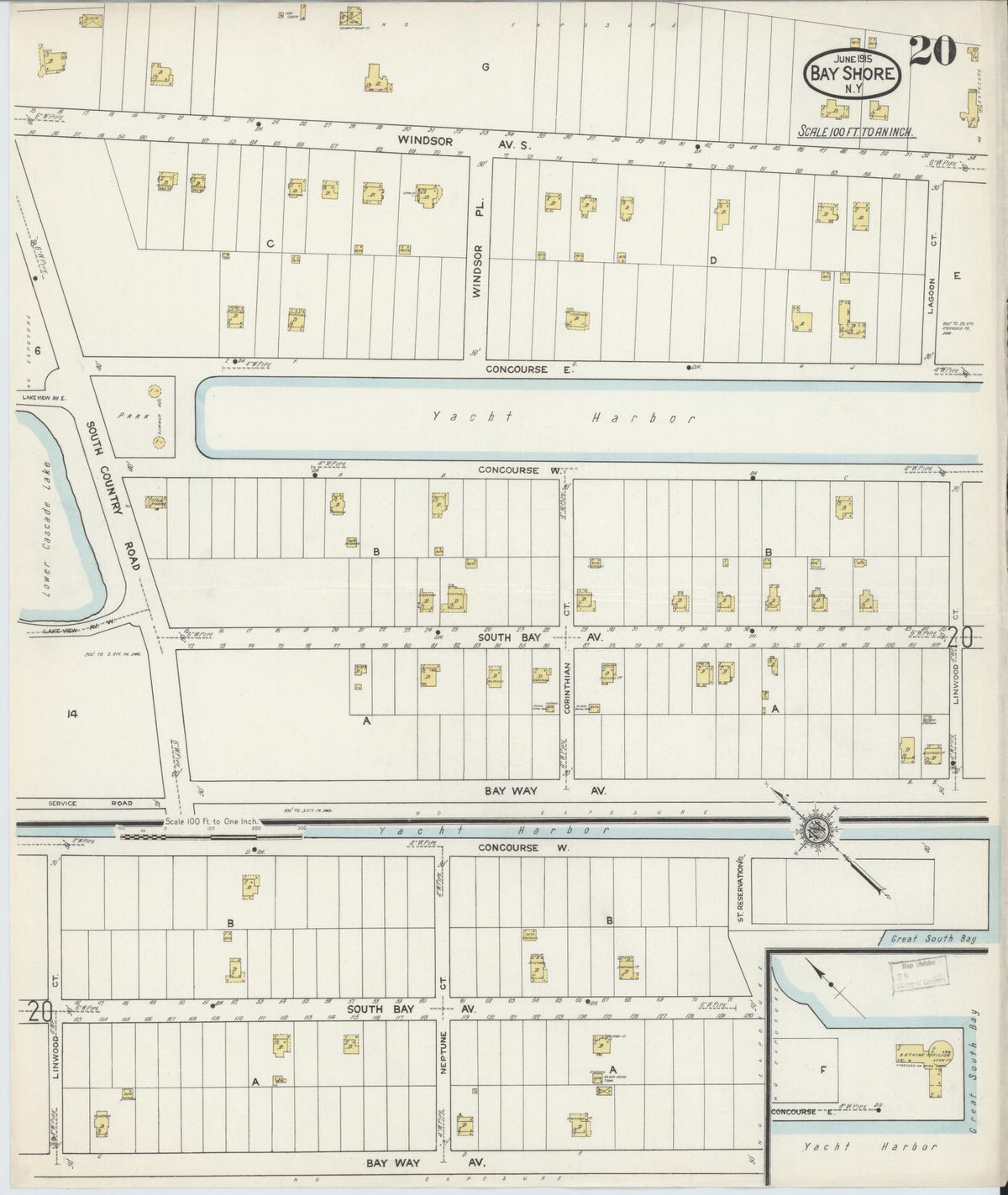 Sanborn Fire Insurance Map from Bay Shore, Suffolk County, New York (1915), Sheet #0020 - Complete Map Set gallery image, historic Sanborn map, vintage wall art, New York New York