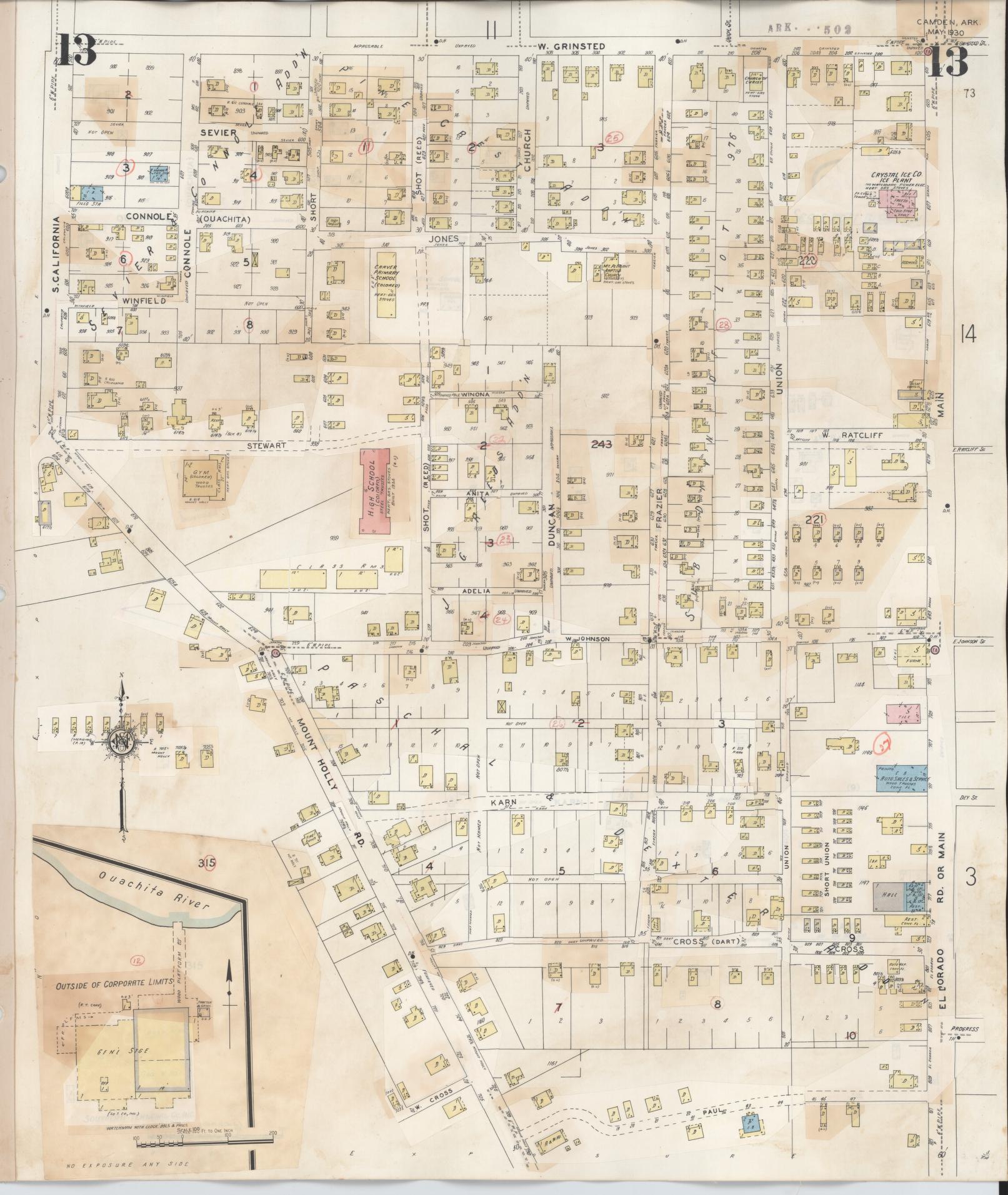 Sanborn Fire Insurance Map from Camden, Ouachita County, Arkansas (1948), Sheet #0013 - Complete Map Set gallery image, historic Sanborn map, vintage wall art, Arkansas Arkansas