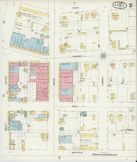 Sanborn Fire Insurance Map from Bowie, Montague County, Texas (1896), Sheet #0002 - Historic Sanborn Fire Insurance Map Print, vintage old map wall art, antique decor, genealogy gift, Texas Texas map