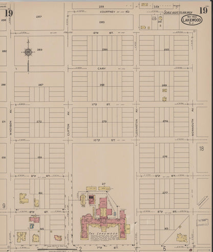 Sanborn Fire Insurance Map from Lakewood, Ocean County, New Jersey (1922), Sheet #0019 - Historic Sanborn Fire Insurance Map Print, vintage old map wall art, antique decor, genealogy gift, New Jersey New Jersey map