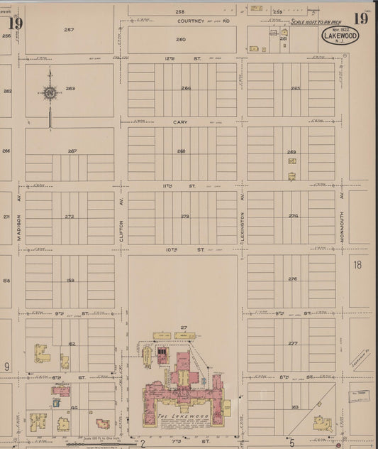 Sanborn Fire Insurance Map from Lakewood, Ocean County, New Jersey (1922), Sheet #0019 - Historic Sanborn Fire Insurance Map Print, vintage old map wall art, antique decor, genealogy gift, New Jersey New Jersey map