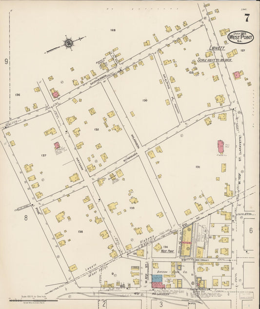 Sanborn Fire Insurance Map from West Point, Troup County, Georgia (1922), Sheet #0007 - Historic Sanborn Fire Insurance Map Print, vintage old map wall art, antique decor, genealogy gift, Alabama Alabama map