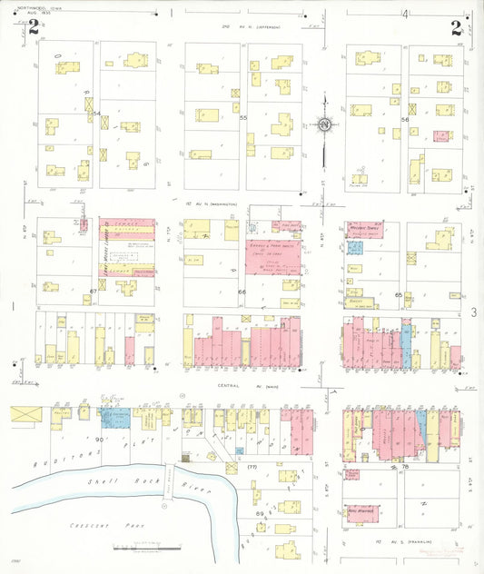Sanborn Fire Insurance Map from Northwood, Worth County, Iowa (1935), Sheet #0002 - Historic Sanborn Fire Insurance Map Print, vintage old map wall art