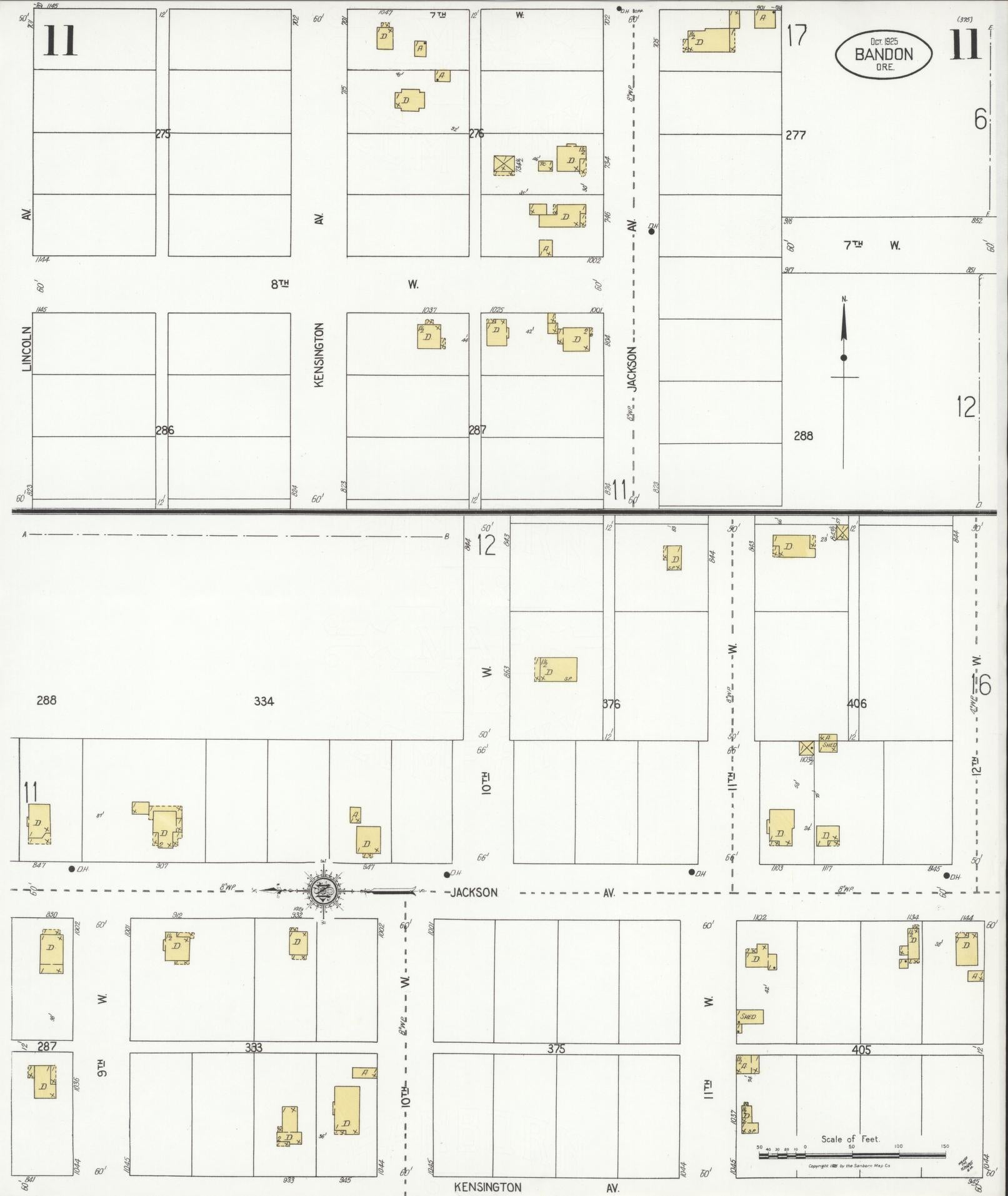 Sanborn Fire Insurance Map from Bandon, Coos County, Oregon (1925), Sheet #0011 - Complete Map Set gallery image, historic Sanborn map, vintage wall art, Oregon Oregon