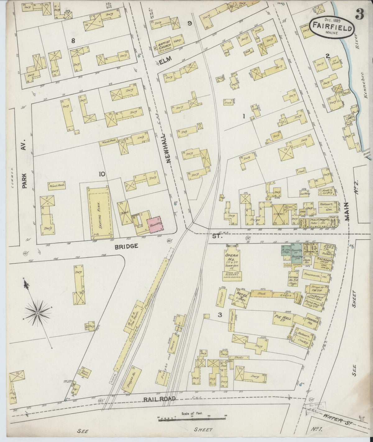 Sanborn Fire Insurance Map from Fairfield, Somerset County, Maine (1889), Sheet #0003 - Complete Map Set gallery image, historic Sanborn map, vintage wall art, Maine Maine
