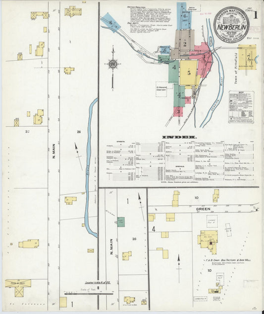 Sanborn Fire Insurance Map from New Berlin, Chenango County, New York (1910), Sheet #0001 - Complete Map Set gallery image, historic Sanborn map, vintage wall art, New York New York
