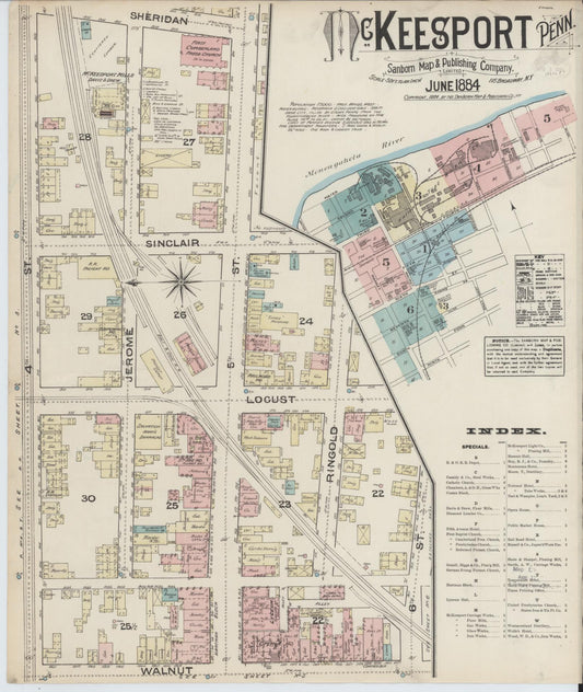 Sanborn Fire Insurance Map from McKeesport, Allegheny County, Pennsylvania (1884), Sheet #0001 - Historic Sanborn Fire Insurance Map Print, vintage old map wall art, antique decor, genealogy gift, Pennsylvania Pennsylvania map