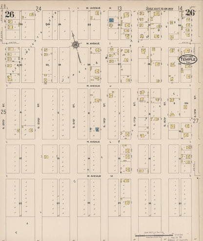 Sanborn Fire Insurance Map from Temple, Bell County, Texas (1922), Sheet #0026 - Historic Sanborn Fire Insurance Map Print, vintage old map wall art, antique decor, genealogy gift, Texas Texas map