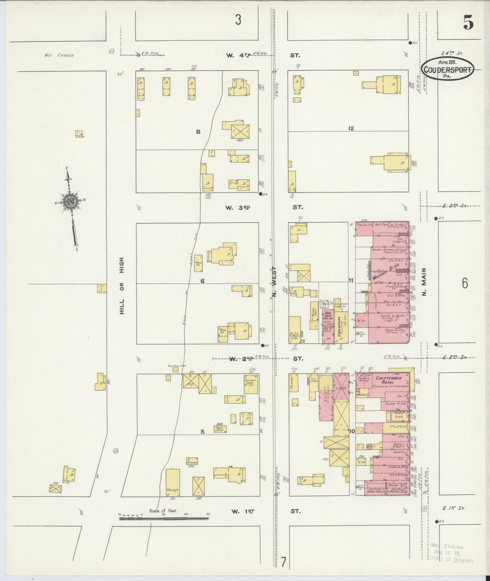 Sanborn Fire Insurance Map from Coudersport, Potter County, Pennsylvania (1911), Sheet #0005 - Historic Sanborn Fire Insurance Map Print, vintage old map wall art, antique decor, genealogy gift, Pennsylvania Pennsylvania map