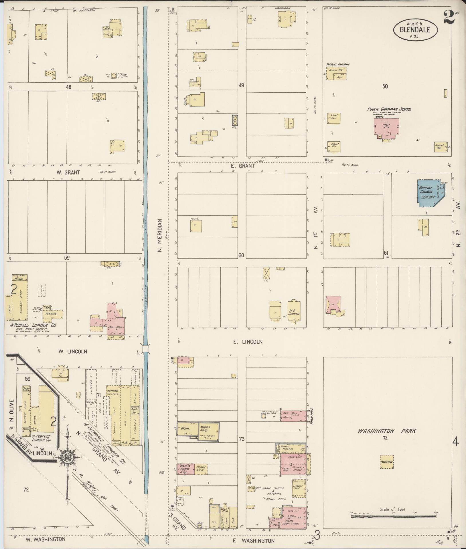 Sanborn Fire Insurance Map from Glendale, Maricopa County, Arizona (1915), Sheet #0002 - Complete Map Set gallery image, historic Sanborn map, vintage wall art, Arizona Arizona