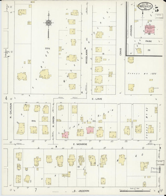 Sanborn Fire Insurance Map from Mexico, Audrain County, Missouri (1914), Sheet #0005 - Historic Sanborn Fire Insurance Map Print, vintage old map wall art, antique decor, genealogy gift, Missouri Missouri map