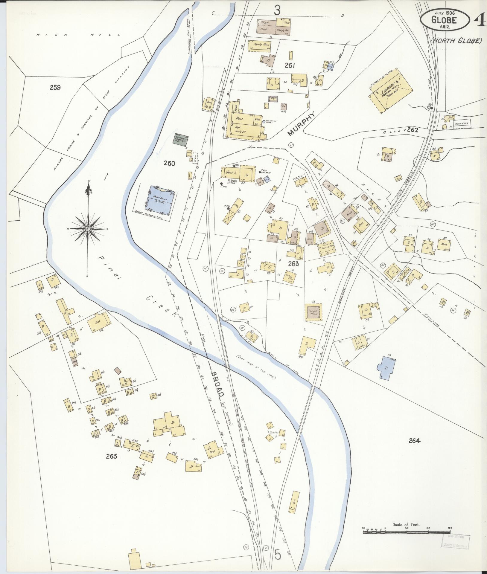 Sanborn Fire Insurance Map from Globe, Gila County, Arizona (1906), Sheet #0004 - Historic Sanborn Fire Insurance Map Print, vintage old map wall art, antique decor, genealogy gift, Arizona Arizona map